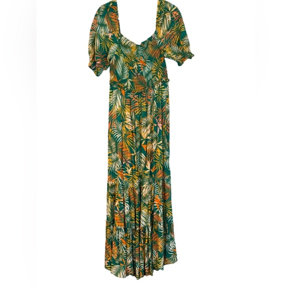 Betsy Johnson woman’s maxi dress green background & floral design . Size L - Picture 1 of 6